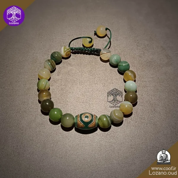 دستبند عقیق سبز ماداگاسکار با مهره گبری مناسب چاکرای قلب و آرامش احساسی-www.coof.ir-فروشگاه عود کوف
