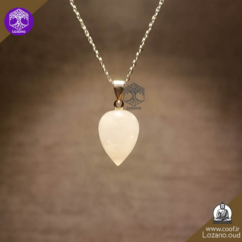مدال دوکی سنگ کریستال کوارتز شفاف همراه با زنجیر، مناسب برای پاکسازی و ارتقاء انرژی-www.coof.ir-فروشگاه عود کوف