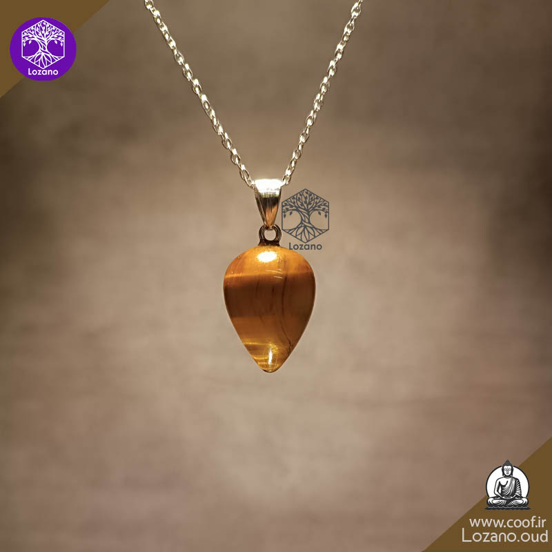 مدال دوکی سنگ چشم ببر قهوه‌ای طلایی همراه با زنجیر، مناسب برای شجاعت، تمرکز و جذب ثروت - www.coof.ir - فروشگاه عود کوف